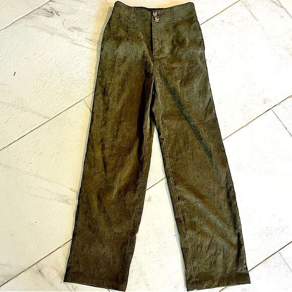 Princess Polly High Rise Army Green Wide Leg Corduroy Pants Size 2 - Picture 1 of 5